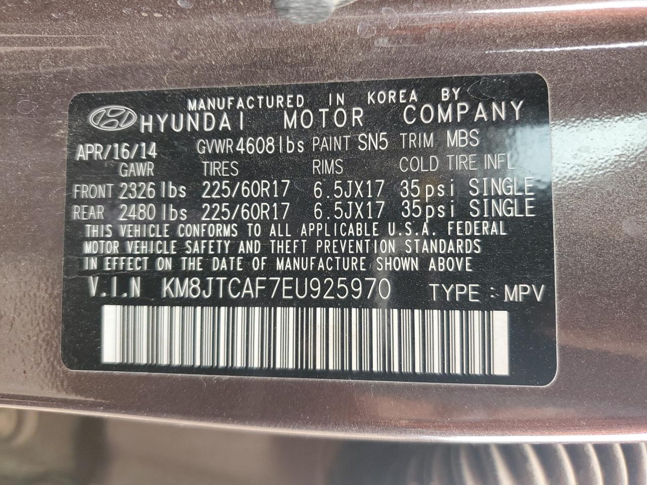 Photo 11 VIN: KM8JTCAF7EU925970 - HYUNDAI TUCSON 