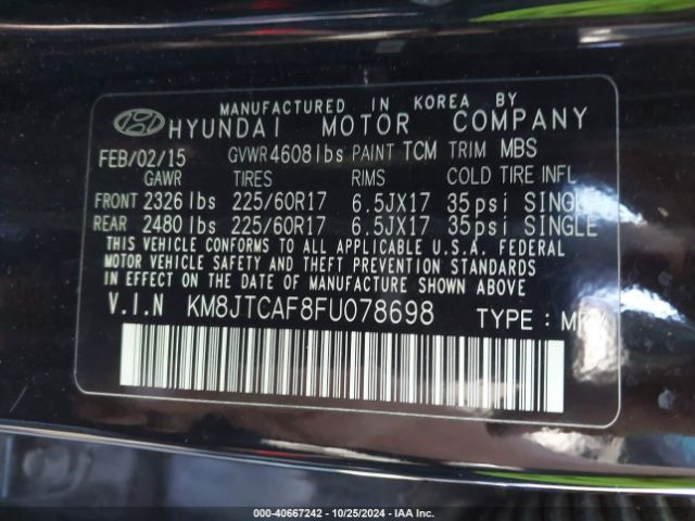 Photo 8 VIN: KM8JTCAF8FU078698 - HYUNDAI TUCSON 