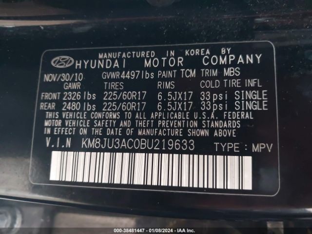 Photo 8 VIN: KM8JU3AC0BU219633 - HYUNDAI TUCSON 