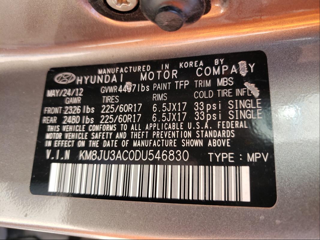 Photo 9 VIN: KM8JU3AC0DU546830 - HYUNDAI TUCSON GLS 