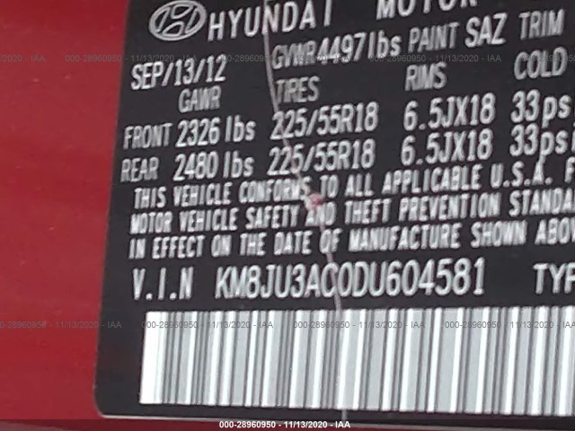 Photo 8 VIN: KM8JU3AC0DU604581 - HYUNDAI TUCSON 