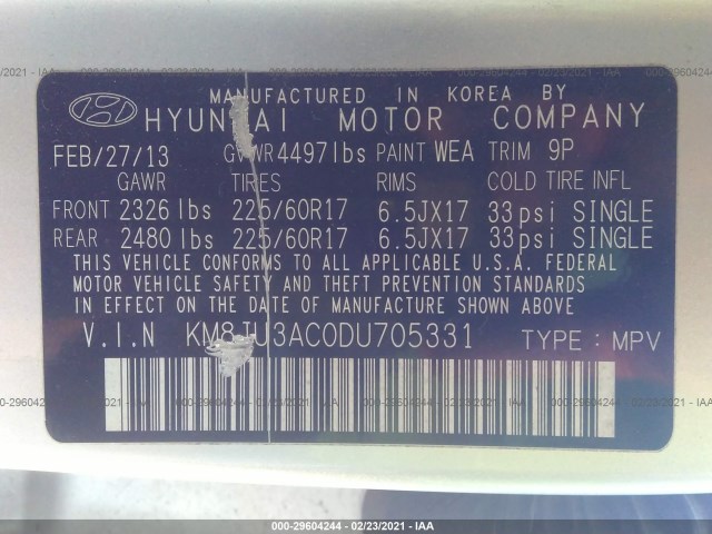 Photo 8 VIN: KM8JU3AC0DU705331 - HYUNDAI TUCSON 