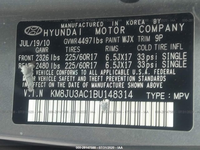 Photo 8 VIN: KM8JU3AC1BU148314 - HYUNDAI TUCSON 