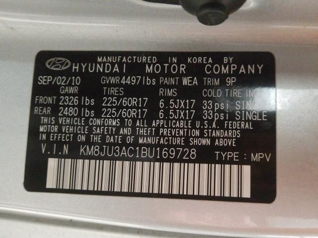 Photo 9 VIN: KM8JU3AC1BU169728 - HYUNDAI TUCSON GLS 