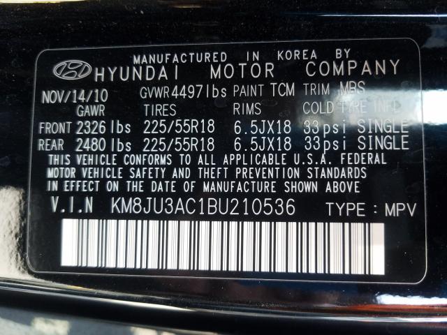 Photo 9 VIN: KM8JU3AC1BU210536 - HYUNDAI TUCSON GLS 