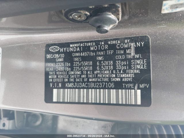 Photo 8 VIN: KM8JU3AC1BU237106 - HYUNDAI TUCSON 