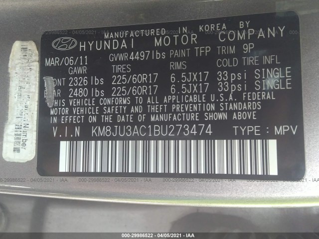 Photo 8 VIN: KM8JU3AC1BU273474 - HYUNDAI TUCSON 