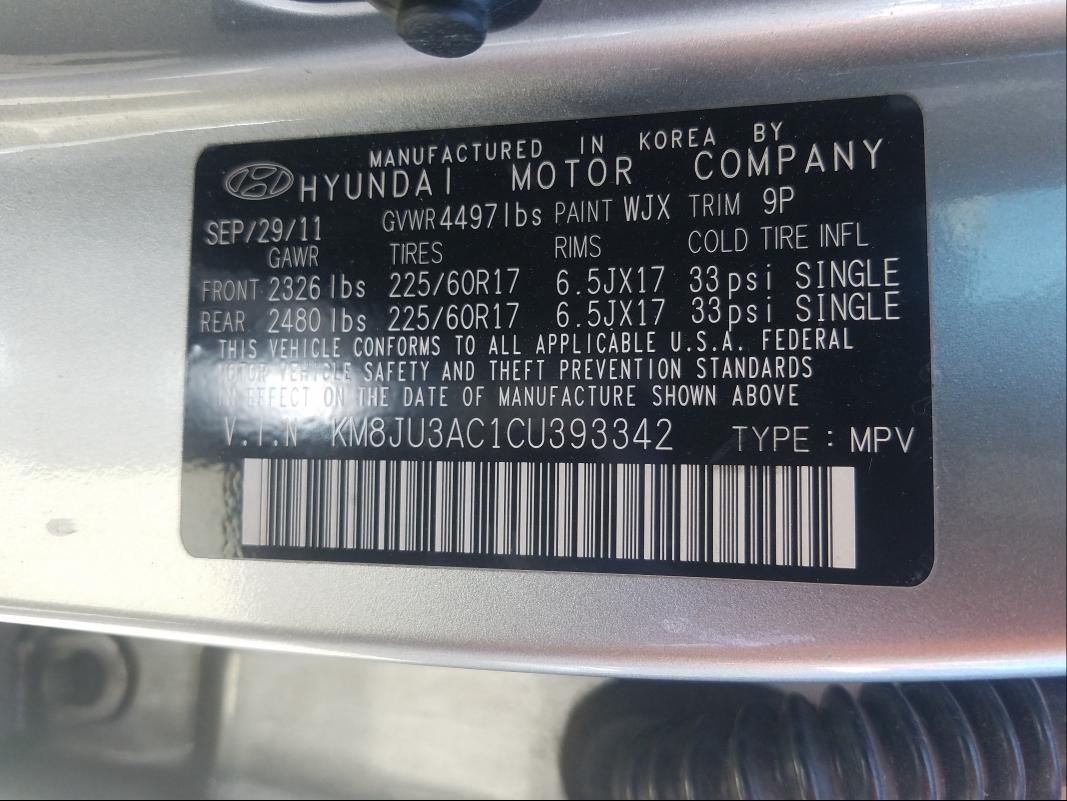 Photo 9 VIN: KM8JU3AC1CU393342 - HYUNDAI TUCSON GLS 