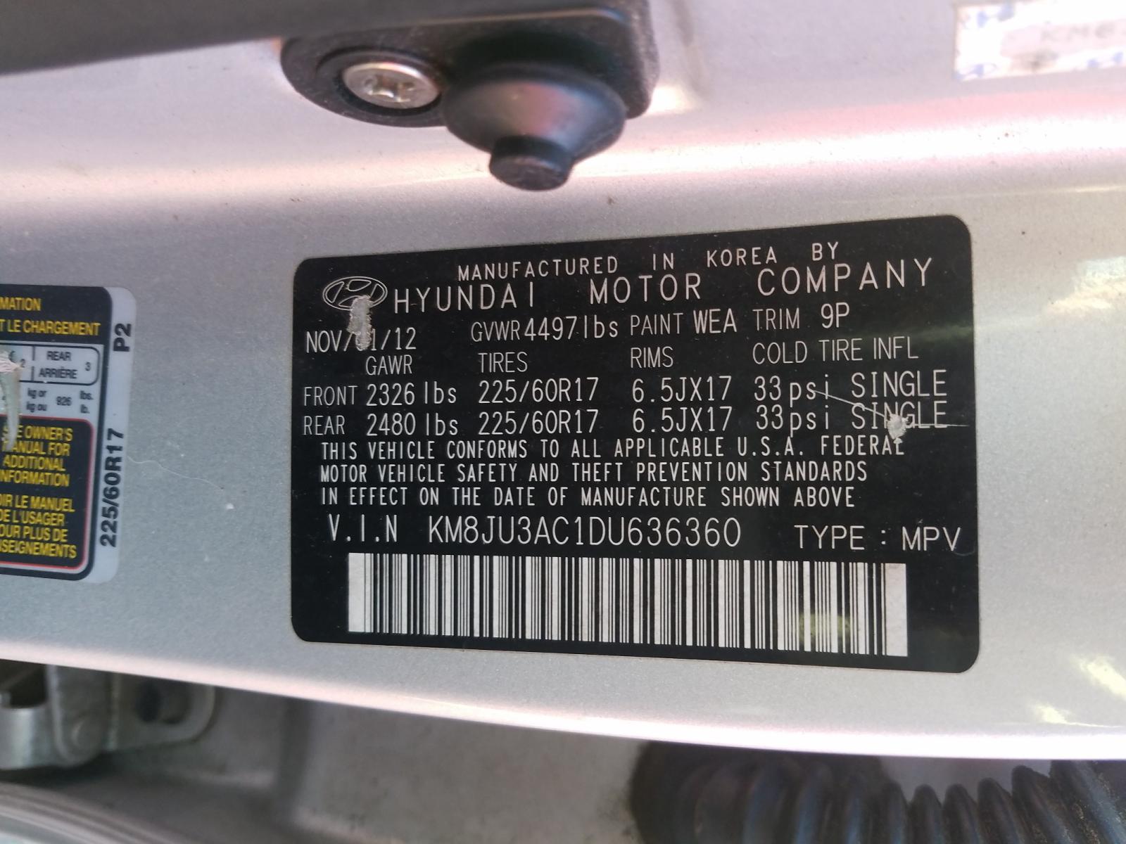 Photo 9 VIN: KM8JU3AC1DU636360 - HYUNDAI TUCSON GLS 