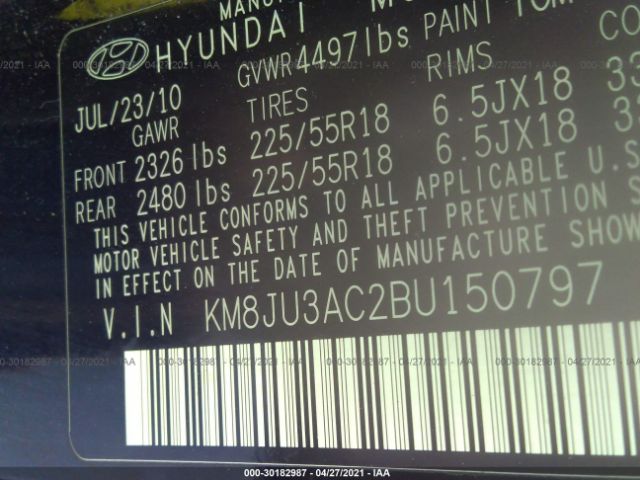 Photo 8 VIN: KM8JU3AC2BU150797 - HYUNDAI TUCSON 