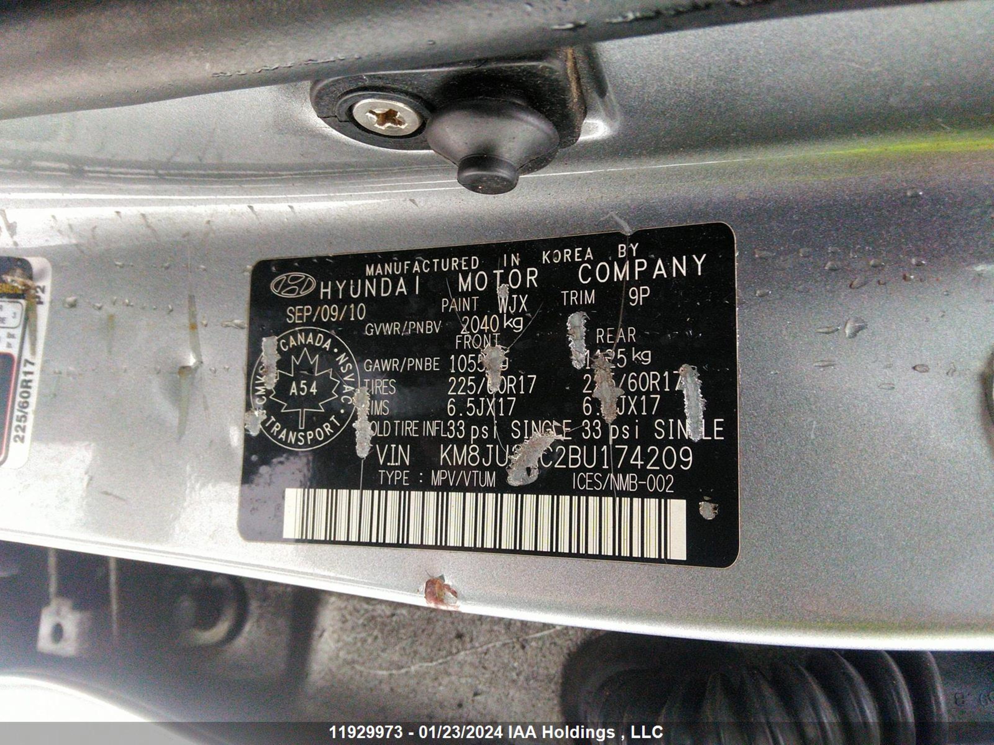 Photo 8 VIN: KM8JU3AC2BU174209 - HYUNDAI TUCSON 