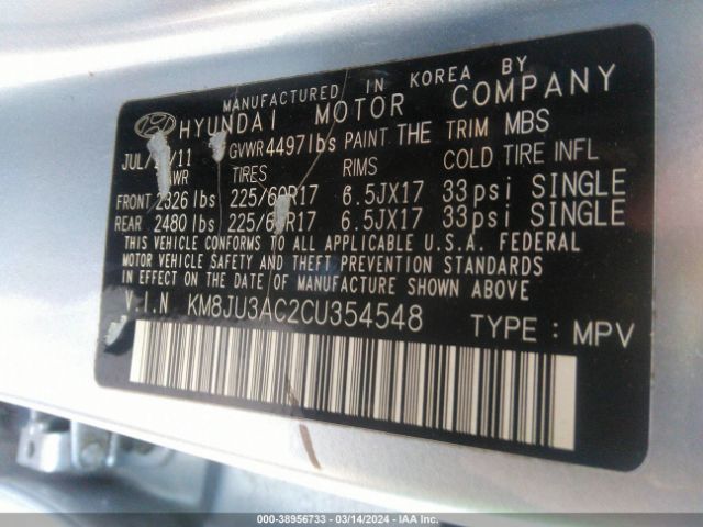 Photo 8 VIN: KM8JU3AC2CU354548 - HYUNDAI TUCSON 