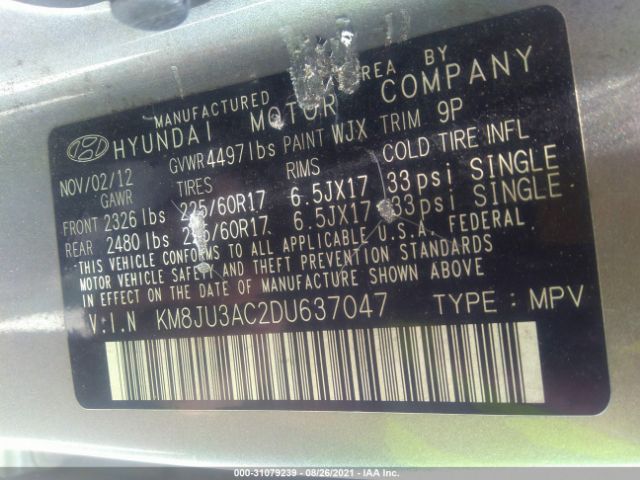 Photo 8 VIN: KM8JU3AC2DU637047 - HYUNDAI TUCSON 