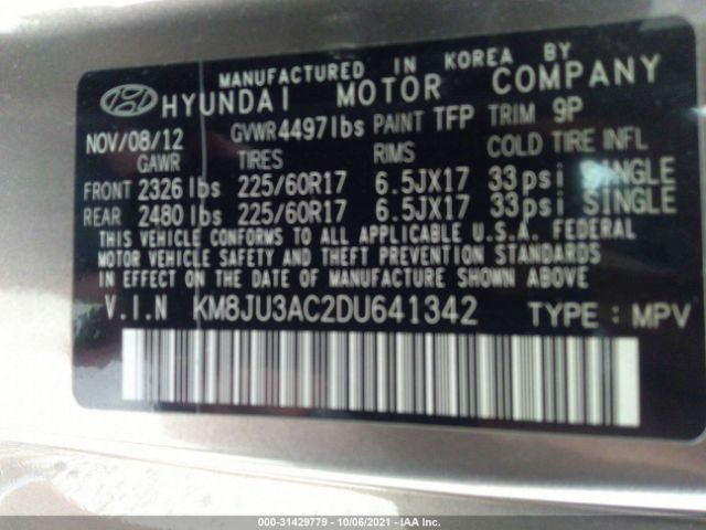 Photo 8 VIN: KM8JU3AC2DU641342 - HYUNDAI TUCSON 