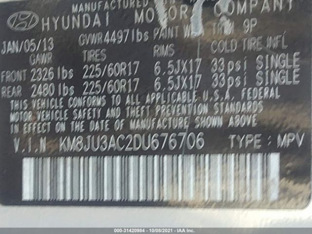 Photo 8 VIN: KM8JU3AC2DU676706 - HYUNDAI TUCSON 