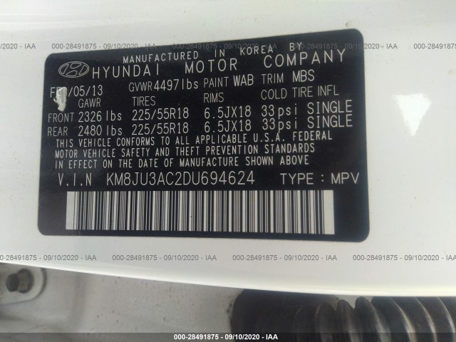 Photo 8 VIN: KM8JU3AC2DU694624 - HYUNDAI TUCSON 