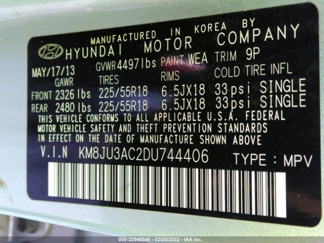 Photo 8 VIN: KM8JU3AC2DU744406 - HYUNDAI TUCSON 