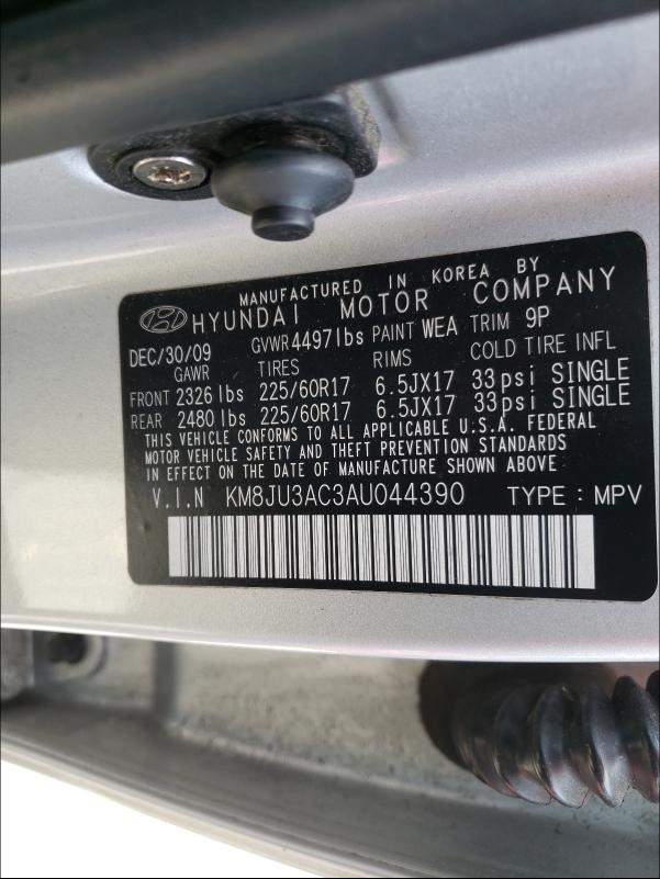 Photo 9 VIN: KM8JU3AC3AU044390 - HYUNDAI TUCSON GLS 