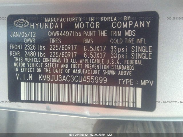 Photo 8 VIN: KM8JU3AC3CU455999 - HYUNDAI TUCSON 