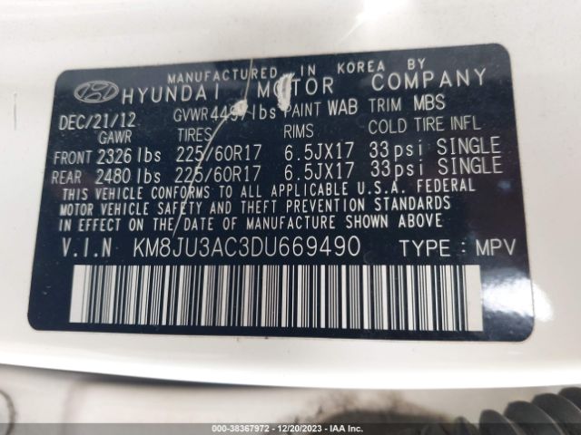 Photo 8 VIN: KM8JU3AC3DU669490 - HYUNDAI TUCSON 