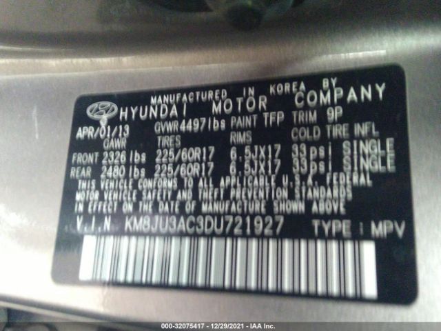 Photo 8 VIN: KM8JU3AC3DU721927 - HYUNDAI TUCSON 