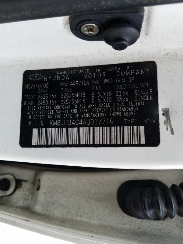 Photo 9 VIN: KM8JU3AC4AU017716 - HYUNDAI TUCSON GLS 