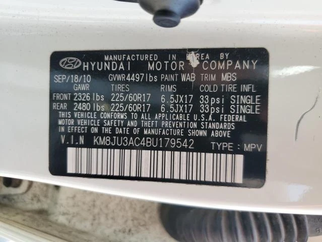 Photo 12 VIN: KM8JU3AC4BU179542 - HYUNDAI TUCSON GLS 