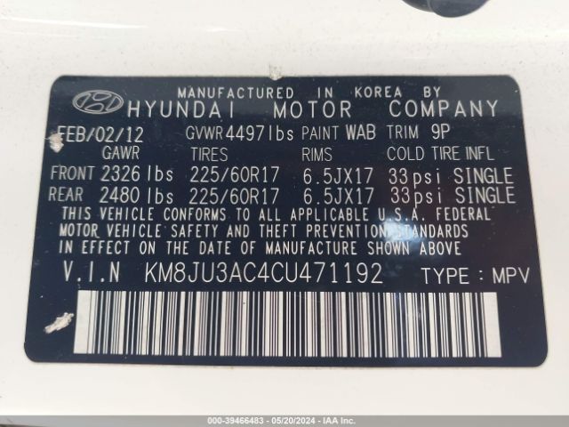 Photo 8 VIN: KM8JU3AC4CU471192 - HYUNDAI TUCSON 