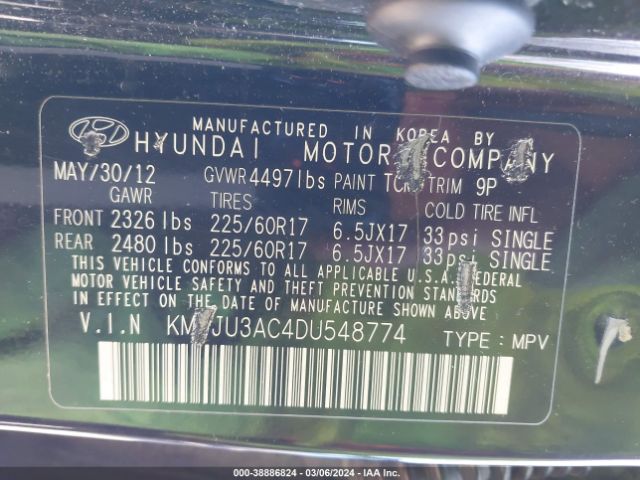 Photo 8 VIN: KM8JU3AC4DU548774 - HYUNDAI TUCSON 