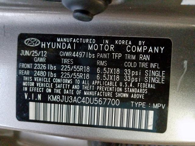 Photo 9 VIN: KM8JU3AC4DU567700 - HYUNDAI TUCSON GLS 