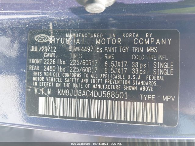 Photo 8 VIN: KM8JU3AC4DU588501 - HYUNDAI TUCSON 