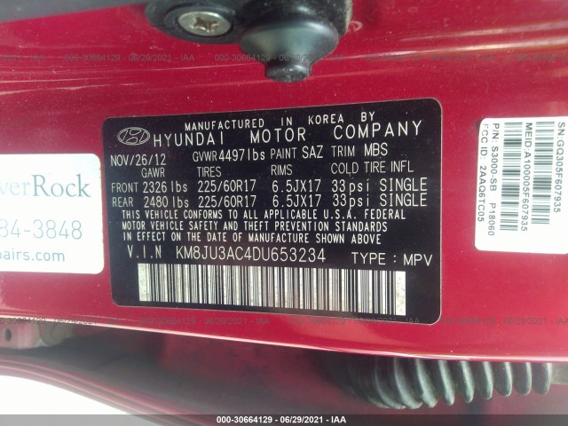 Photo 8 VIN: KM8JU3AC4DU653234 - HYUNDAI TUCSON 