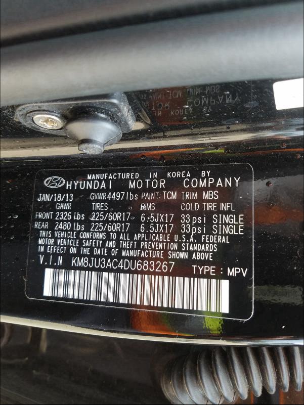 Photo 9 VIN: KM8JU3AC4DU683267 - HYUNDAI TUCSON GLS 