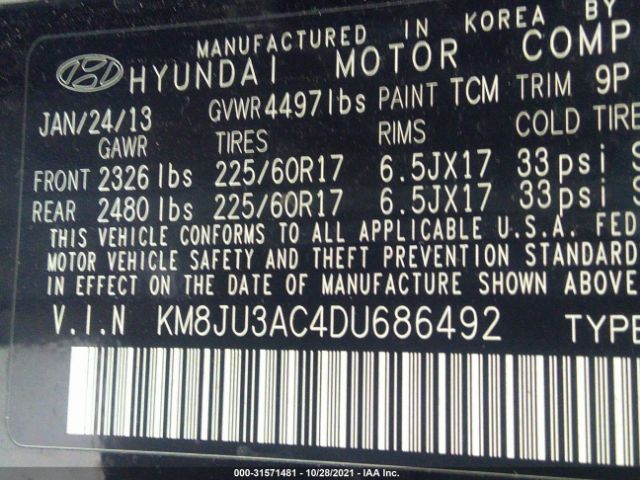 Photo 8 VIN: KM8JU3AC4DU686492 - HYUNDAI TUCSON 