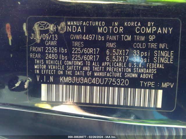 Photo 8 VIN: KM8JU3AC4DU775320 - HYUNDAI TUCSON 