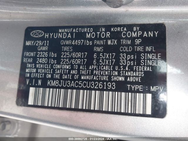 Photo 8 VIN: KM8JU3AC5CU326193 - HYUNDAI TUCSON 