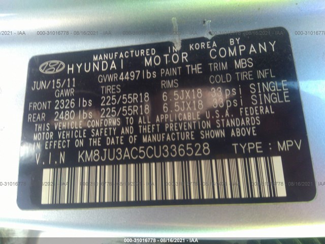 Photo 8 VIN: KM8JU3AC5CU336528 - HYUNDAI TUCSON 