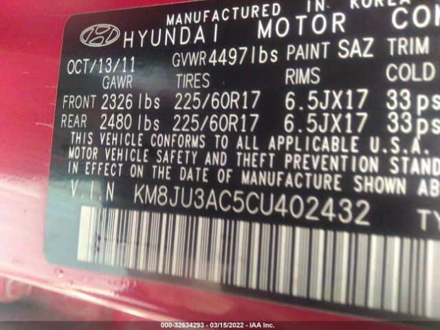 Photo 8 VIN: KM8JU3AC5CU402432 - HYUNDAI TUCSON 