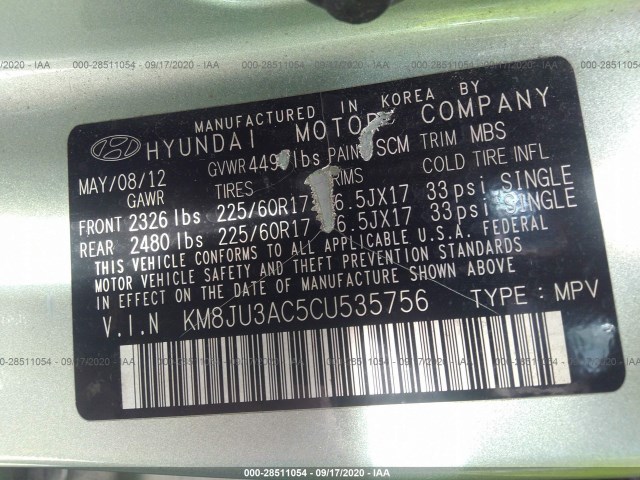 Photo 8 VIN: KM8JU3AC5CU535756 - HYUNDAI TUCSON 