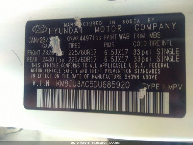 Photo 8 VIN: KM8JU3AC5DU685920 - HYUNDAI TUCSON 