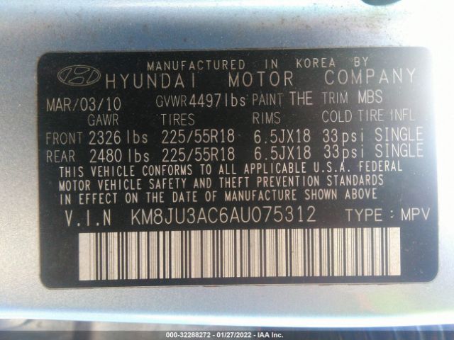 Photo 8 VIN: KM8JU3AC6AU075312 - HYUNDAI TUCSON 