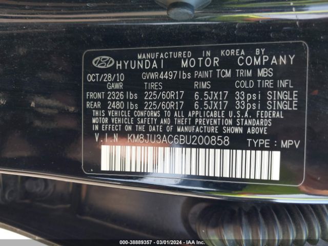 Photo 8 VIN: KM8JU3AC6BU200858 - HYUNDAI TUCSON 