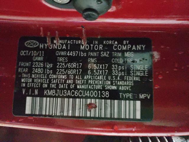 Photo 9 VIN: KM8JU3AC6CU400138 - HYUNDAI TUCSON GLS 