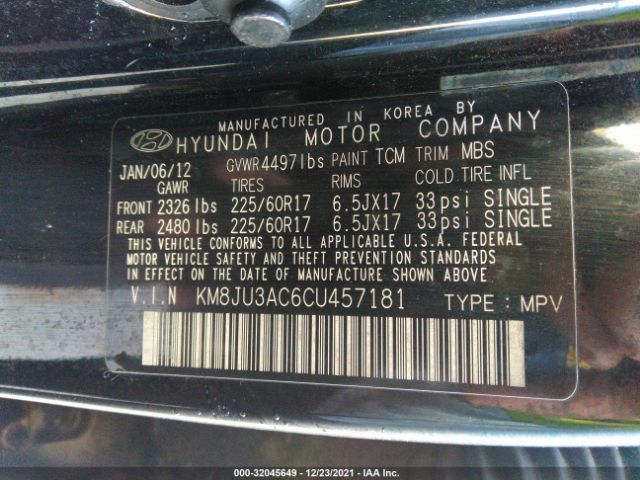 Photo 8 VIN: KM8JU3AC6CU457181 - HYUNDAI TUCSON 