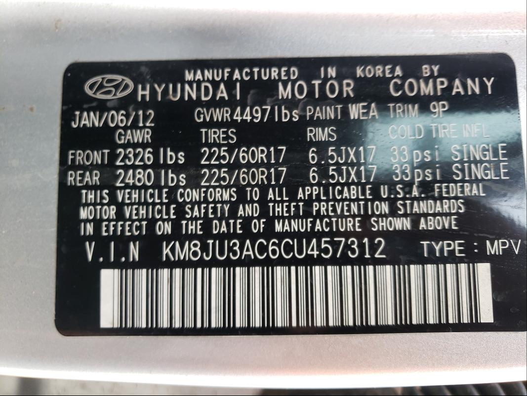 Photo 9 VIN: KM8JU3AC6CU457312 - HYUNDAI TUCSON GLS 