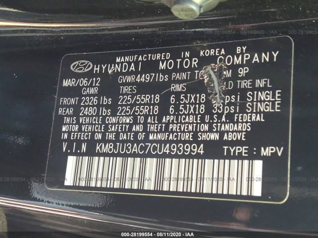 Photo 8 VIN: KM8JU3AC7CU493994 - HYUNDAI TUCSON 