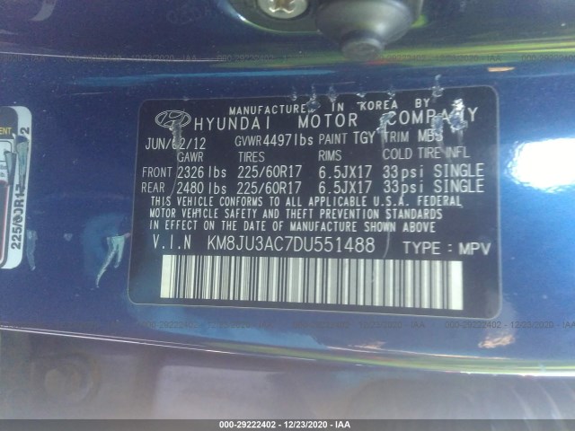 Photo 8 VIN: KM8JU3AC7DU551488 - HYUNDAI TUCSON 