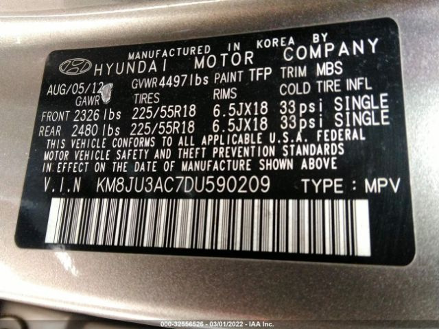 Photo 8 VIN: KM8JU3AC7DU590209 - HYUNDAI TUCSON 