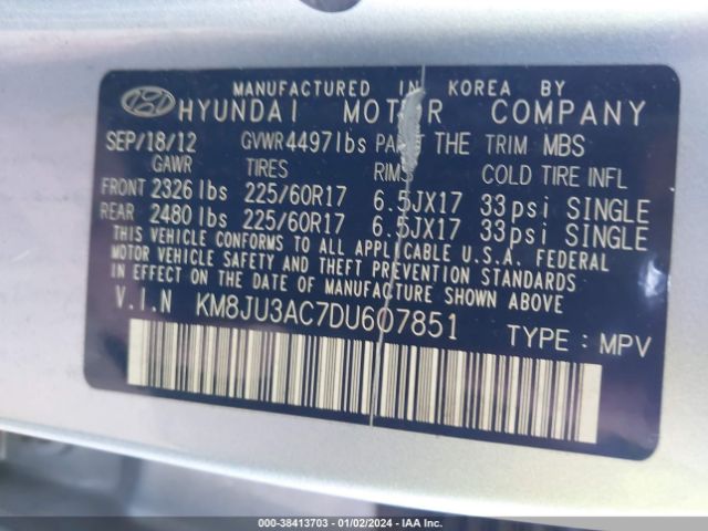 Photo 8 VIN: KM8JU3AC7DU607851 - HYUNDAI TUCSON 