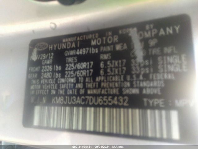 Photo 8 VIN: KM8JU3AC7DU655432 - HYUNDAI TUCSON 